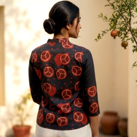 Handcrafted Pomegranate Short Kurta Cotton V Neck